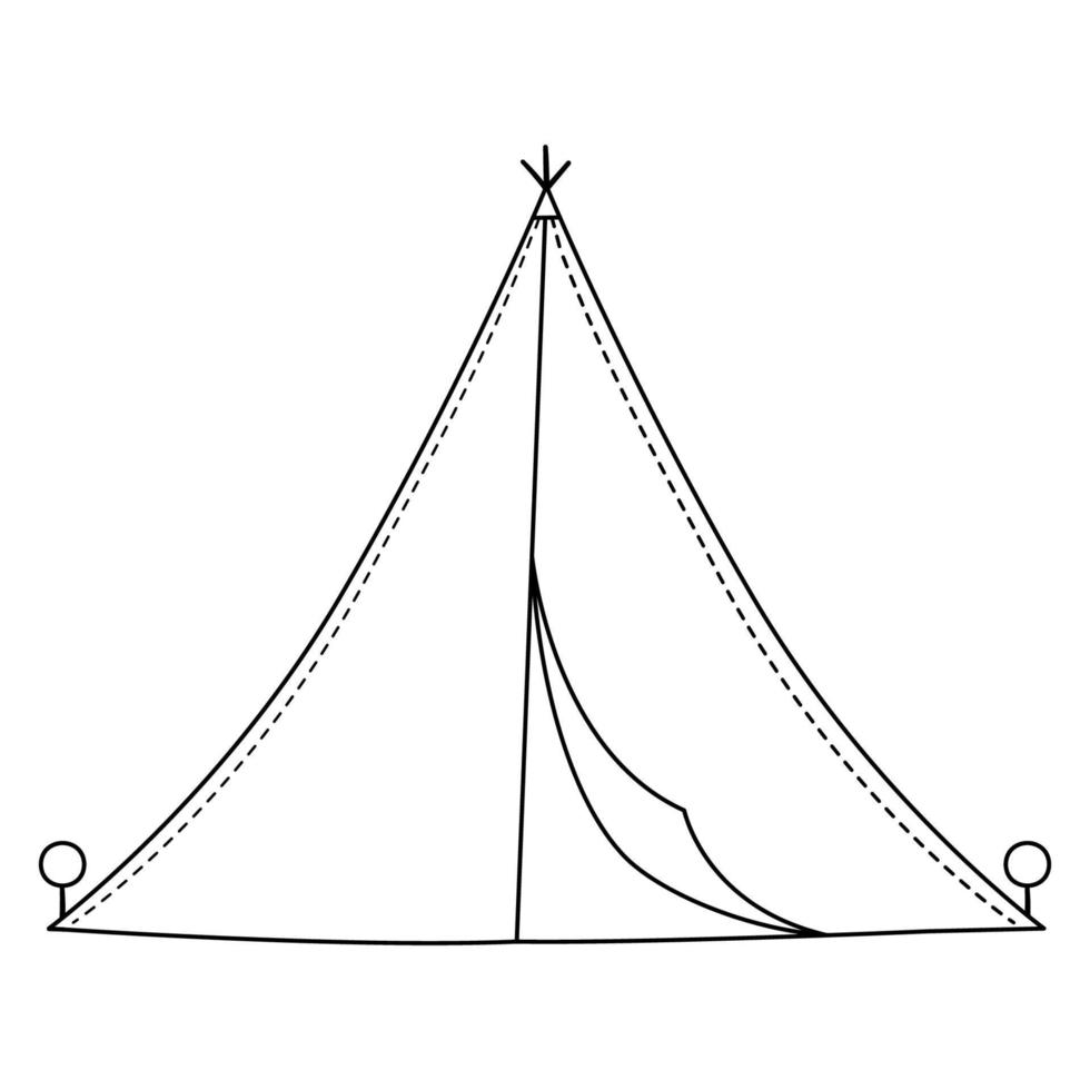 vektor svart och vitt campingtält. skog tipi linje ikon isolerad på vit bakgrund. natur utomhusreseutrustning. kontur baldakin illustration.