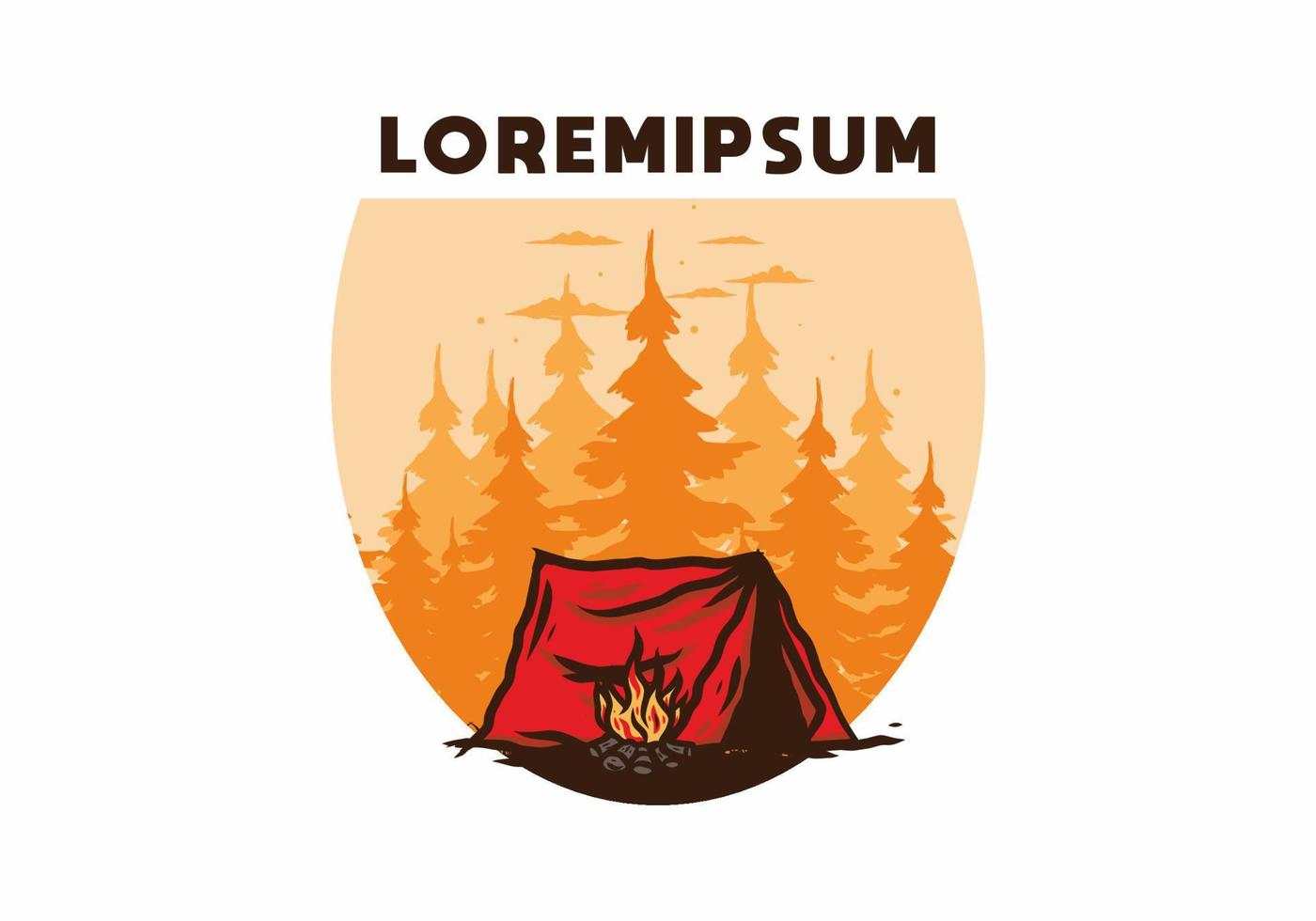 waldcamping mit lagerfeuerillustrationsabzeichen vektor