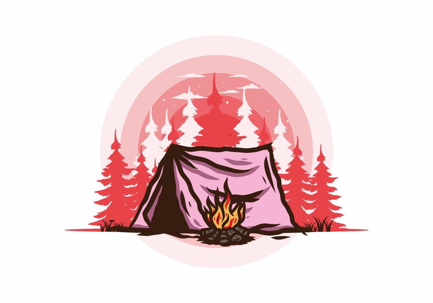 waldcamping mit lagerfeuerillustrationsabzeichen vektor