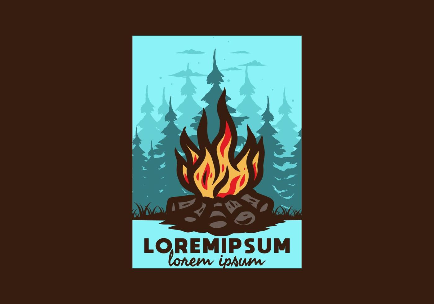 lagerfeuer in der dschungelabzeichenillustration vektor