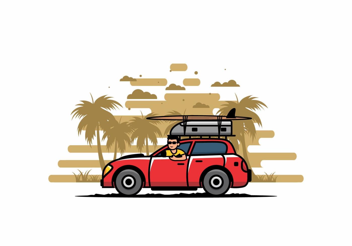 Illustration eines Mannes, der ein Auto für den Urlaub fährt vektor