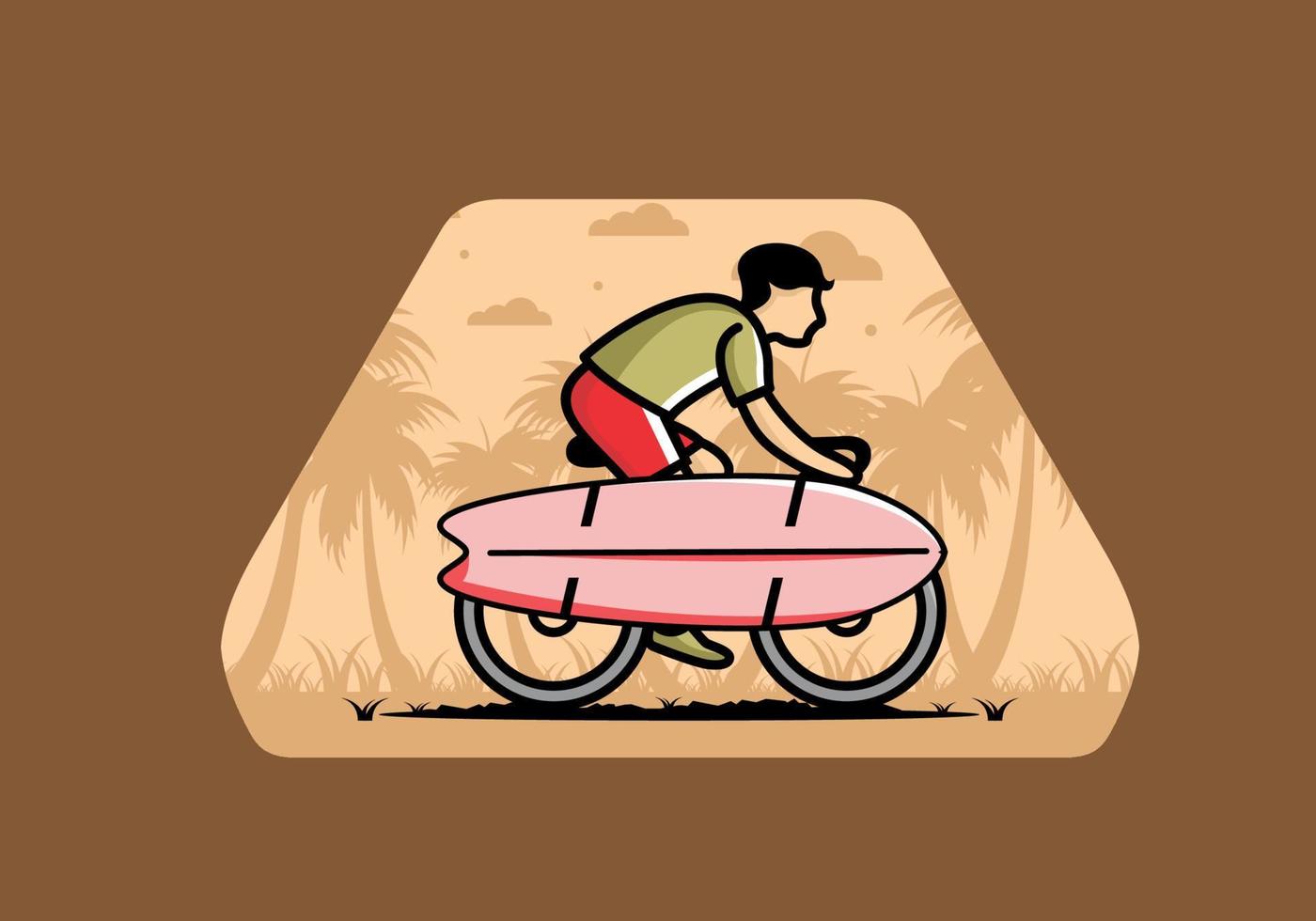 cykla med en surfbräda illustration vektor