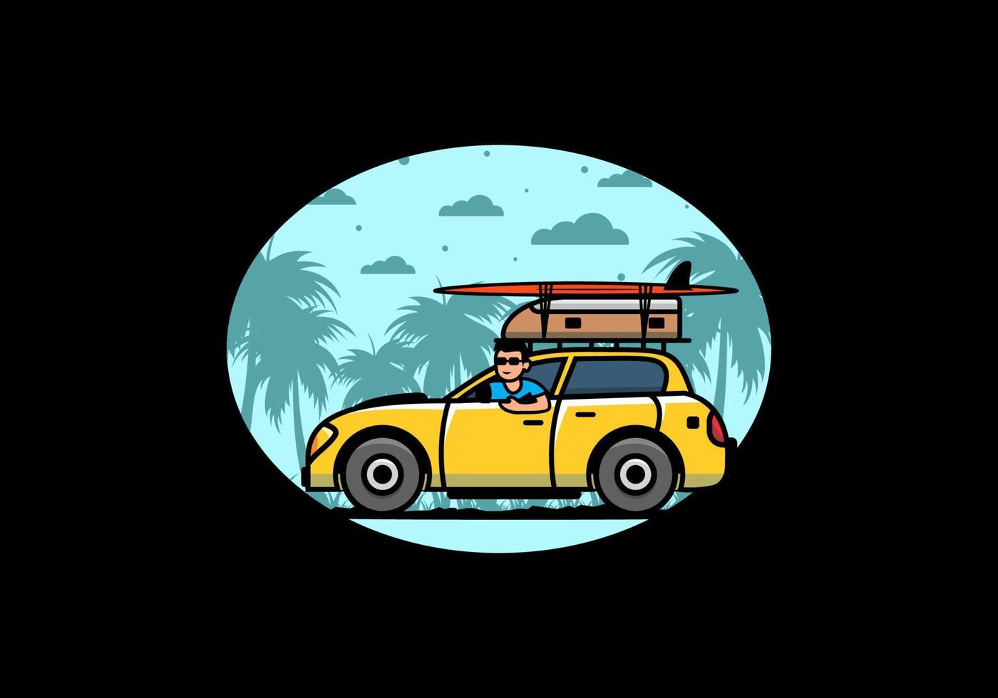 Illustration eines Mannes, der ein Auto für den Urlaub fährt vektor