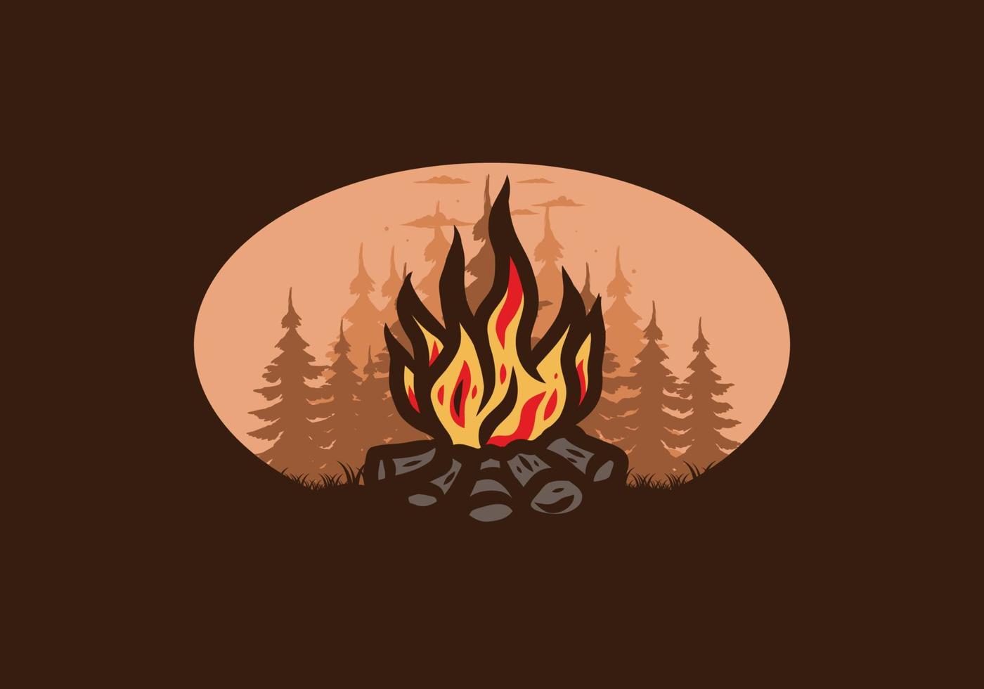 lagerfeuer in der dschungelabzeichenillustration vektor