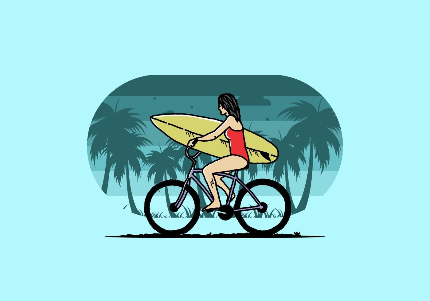 Illustration einer Frau, die auf einem Fahrrad surft vektor