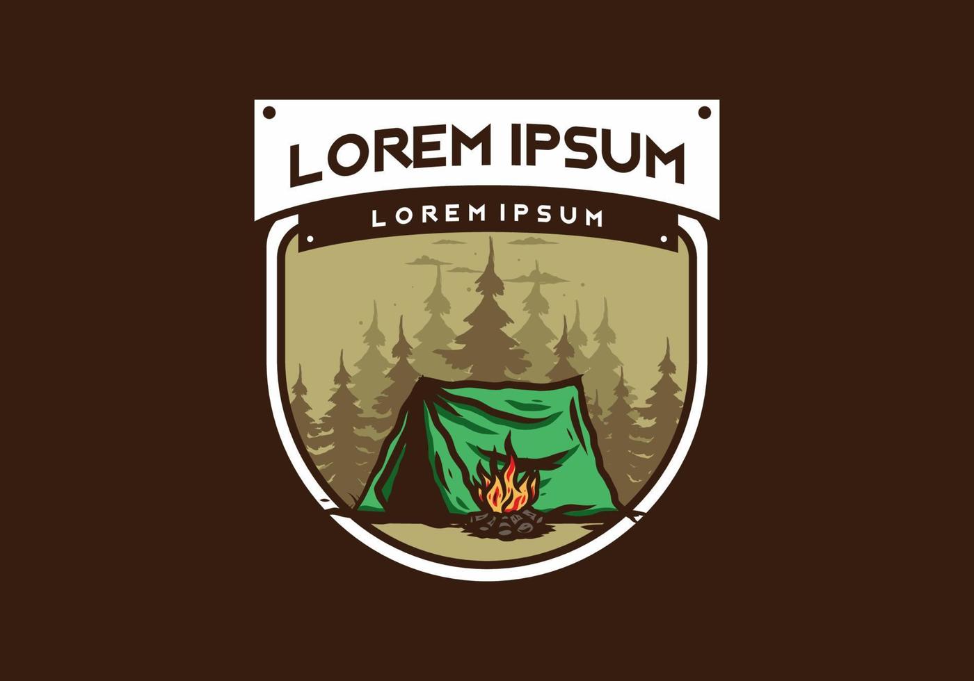 waldcamping mit lagerfeuerillustrationsabzeichen vektor