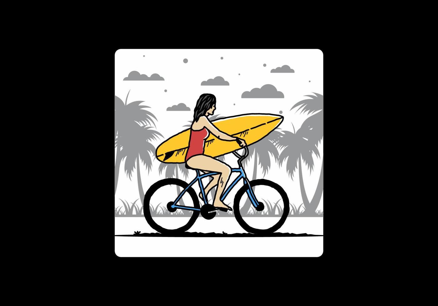 Illustration einer Frau, die auf einem Fahrrad surft vektor