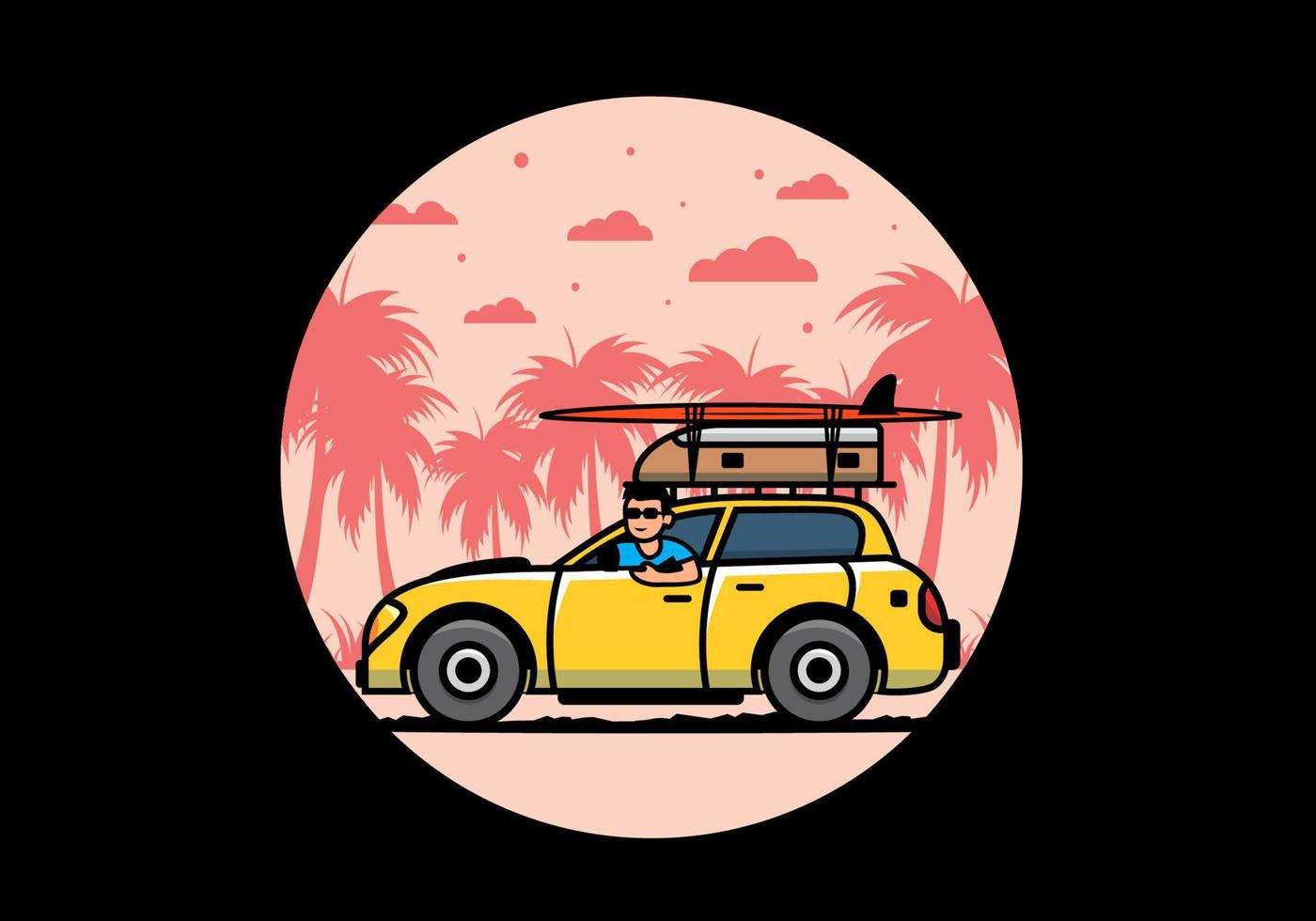 Illustration eines Mannes, der ein Auto für den Urlaub fährt vektor