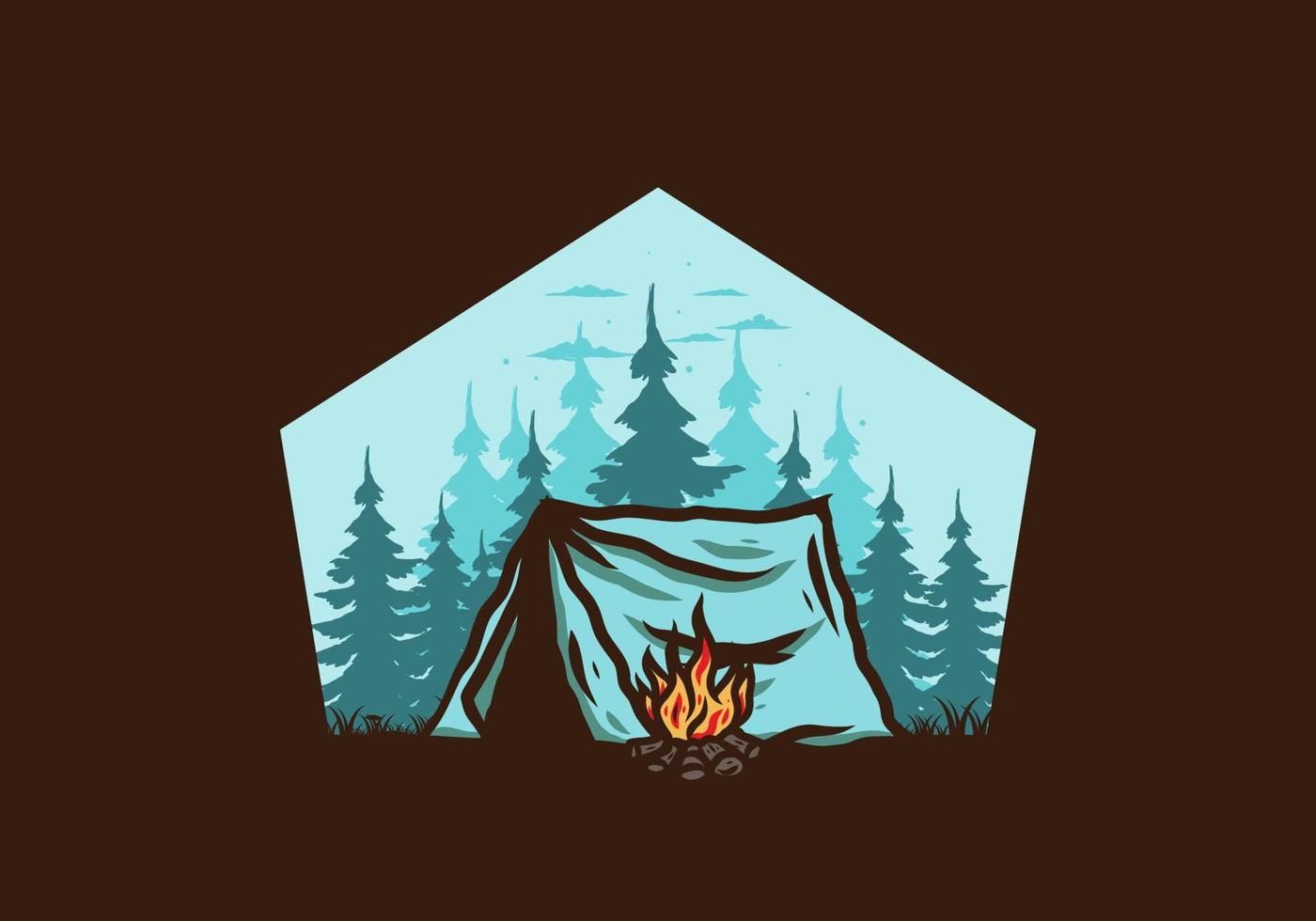 waldcamping mit lagerfeuerillustrationsabzeichen vektor