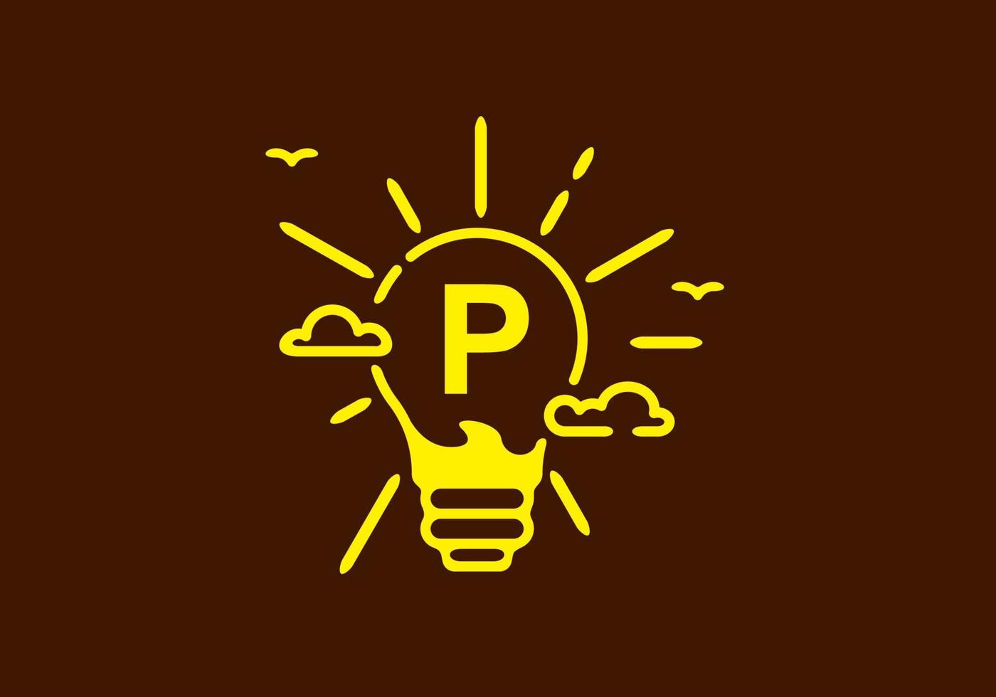 gelbe Farbe des Anfangsbuchstabens p in Birnenform mit dunklem Hintergrund vektor
