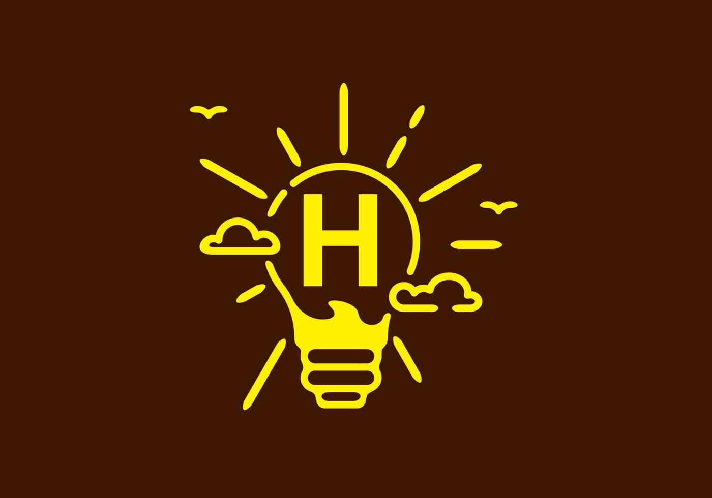 gelbe Farbe des Anfangsbuchstabens h in Birnenform mit dunklem Hintergrund vektor