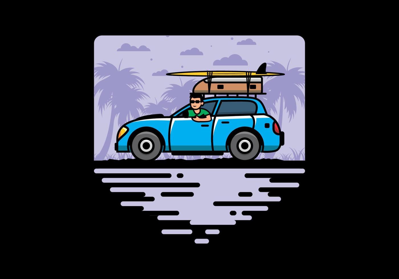 Illustration eines Mannes, der ein Auto für den Urlaub fährt vektor