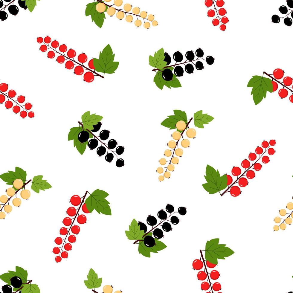 Nahtloses Muster aus verschiedenen Johannisbeeren, schwarz, rot und weiß. Vektor-Illustration von Cartoon-Beeren vektor
