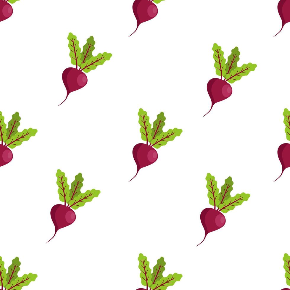 Nahtloses Muster Rote Bete mit Blättern und Rüben im Schnitt. Cartoon-Vektor-Illustration Gemüse vektor