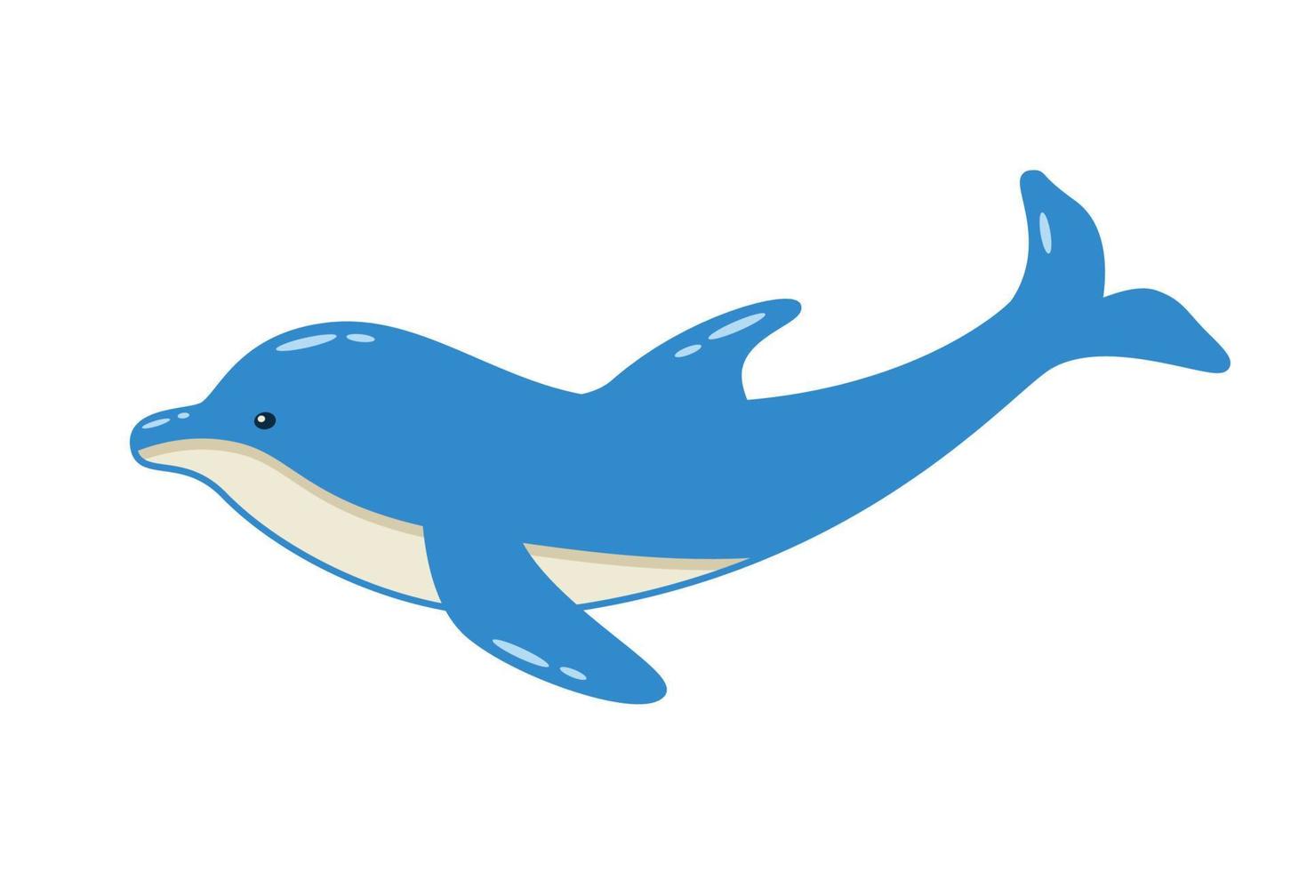 söt tecknad delfin simning, vektorillustration av havsdjur isolerade på vitt vektor