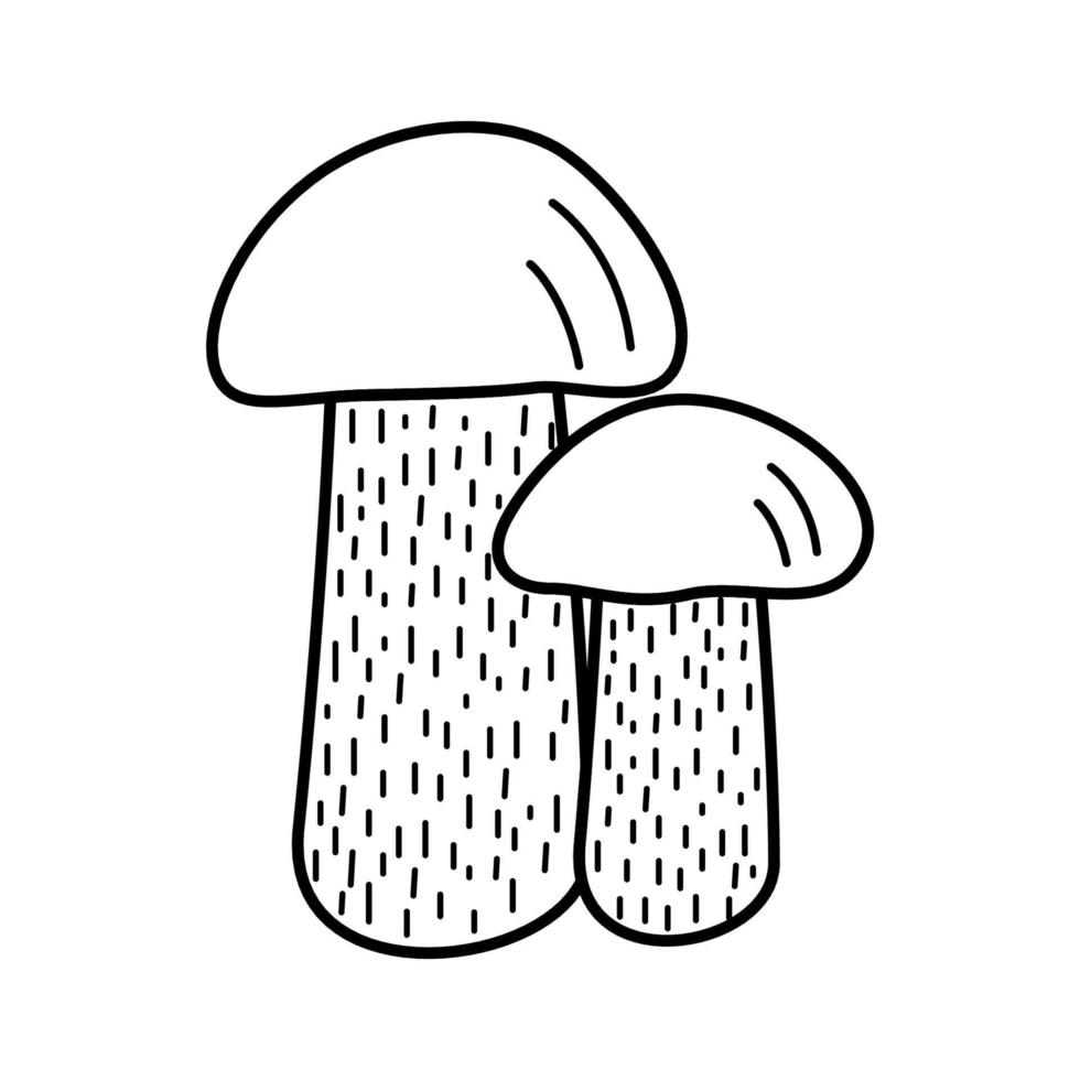 Doodle-Stil-Pilz-Symbole-Vektor. Illustration von Espenpilzen Die Kontur ist auf Weiß isoliert vektor