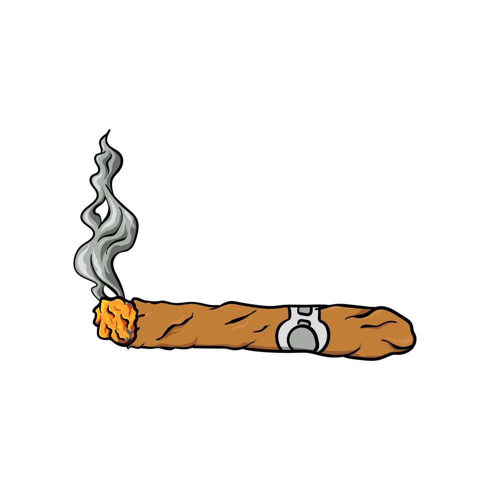 Zigarre mit Rauchvektor isoliert auf weißem Hintergrund. vektor