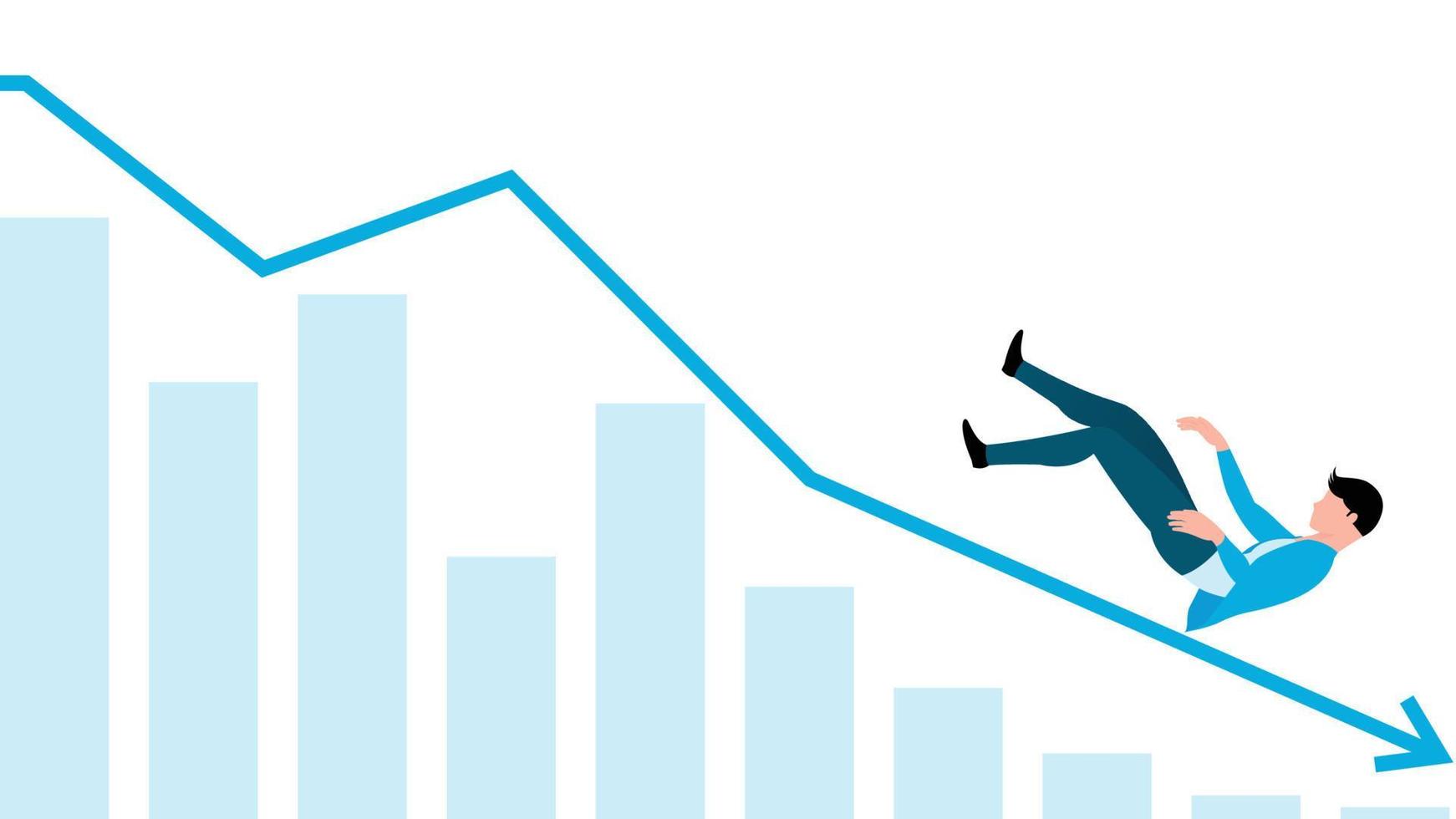 Mann, der vom Diagramm, Geschäftscharakter-Vektorillustration auf weißem Hintergrund fällt. vektor