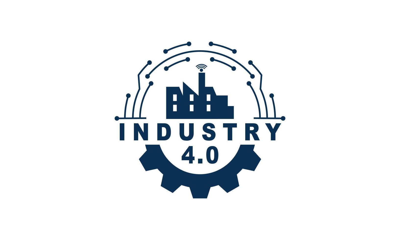 industrie 4.0 konzept geschäftssteuerung oder logo, weltfabrik und rad eklektisch, cyber-physikalisches systemkonzept, smart factory logo. vektor