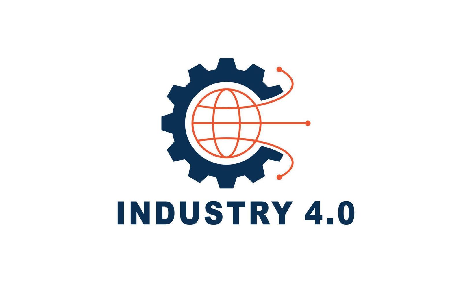 industrie 4.0 konzept geschäftssteuerung oder logo, weltfabrik und rad eklektisch, cyber-physikalisches systemkonzept, smart factory logo. vektor