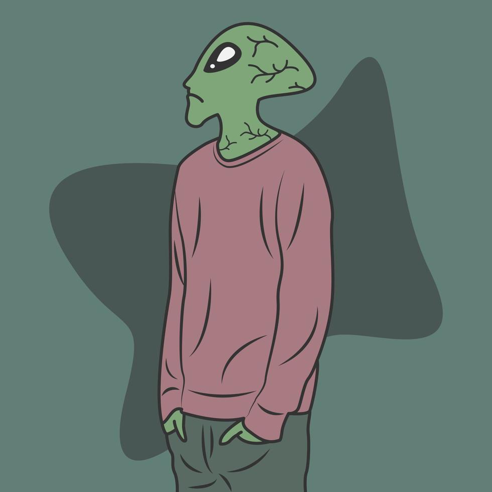 Außerirdischer Charakter blickt im flachen Cartoon-Stil in den Himmel vektor