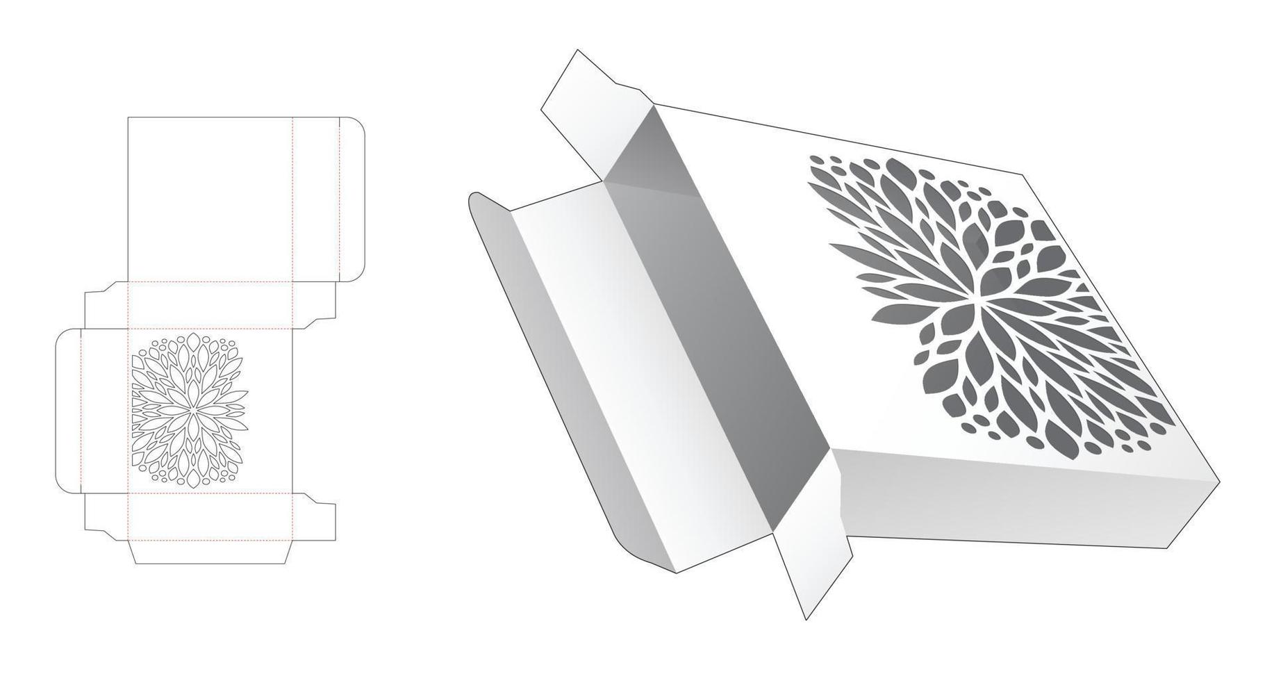Quadratische Blechdose mit gestanzter Mandala-Schablone und 3D-Modell vektor