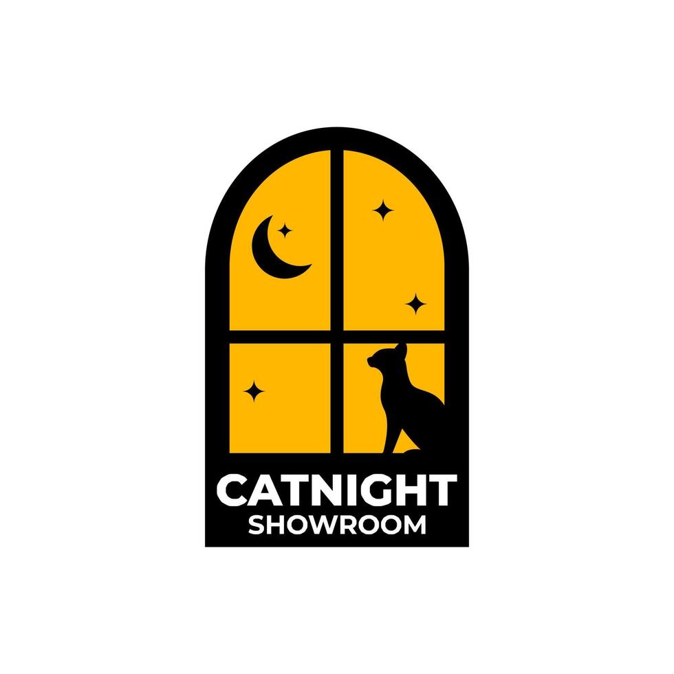 cat night windows logotyp mallar vektor