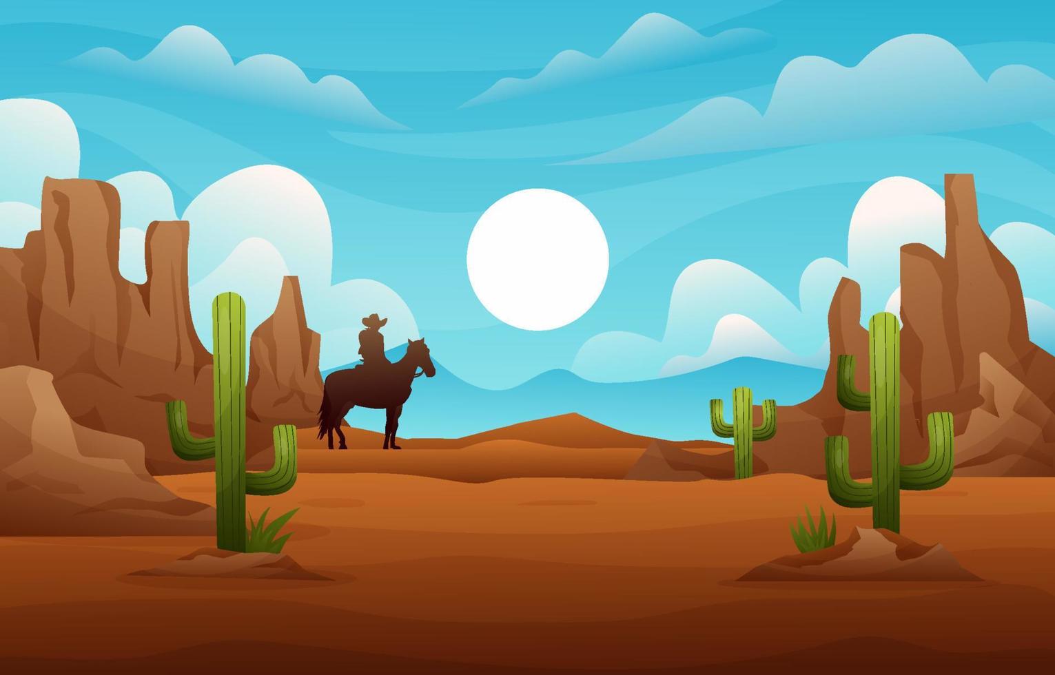 vilda västern cowboy natur landskap bakgrund vektor