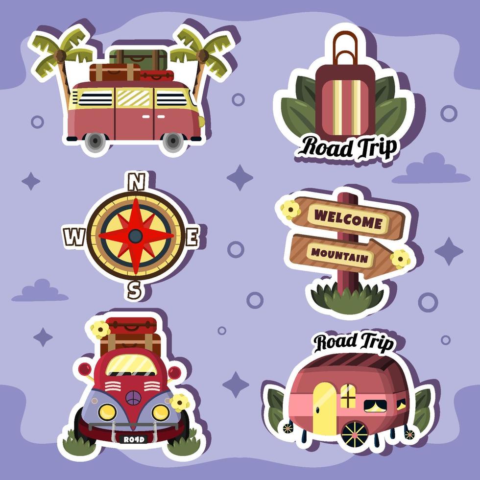 Sammlung von Roadtrip-Sticker-Sets vektor