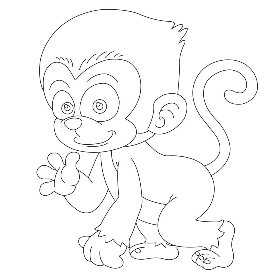 niedliche kleine Affen-Umriss-Malseite für Kinder-Tier-Malbuch-Cartoon-Vektor-Illustration vektor