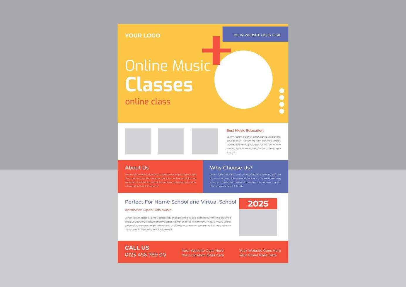 barnmusik flygblad designmall, barn musik klass online flyer designmall, barn musik klass flygblad, affisch mall. vektor