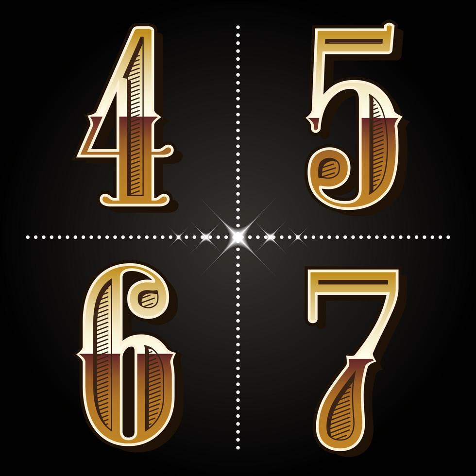 Buchstaben des westlichen Gradientenalphabets Vintage-Zahlen Vektor 4,5,6,7