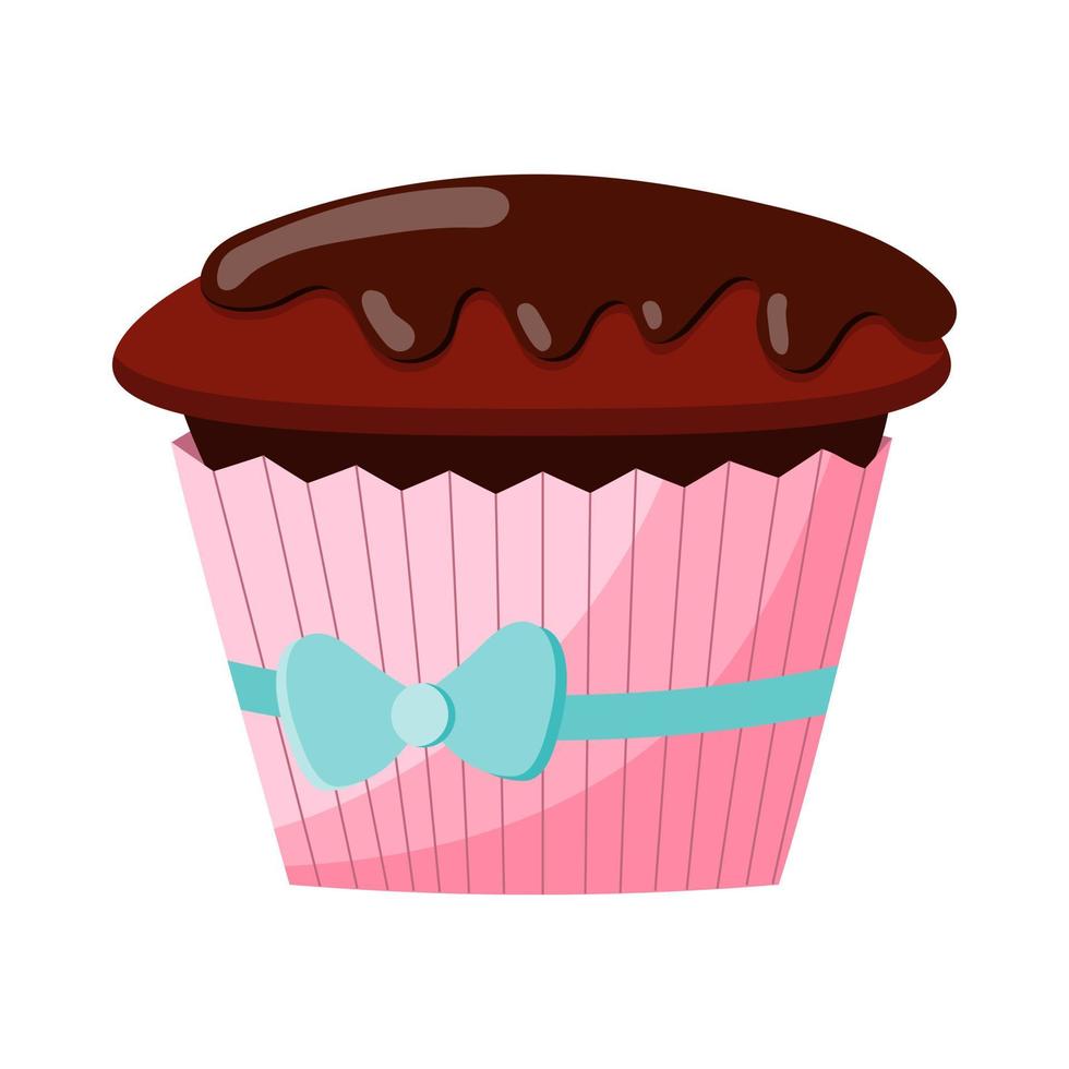 Abbildung eines Cupcakes mit Sahne, Vektor-Illustration auf weißem Hintergrund. vektor