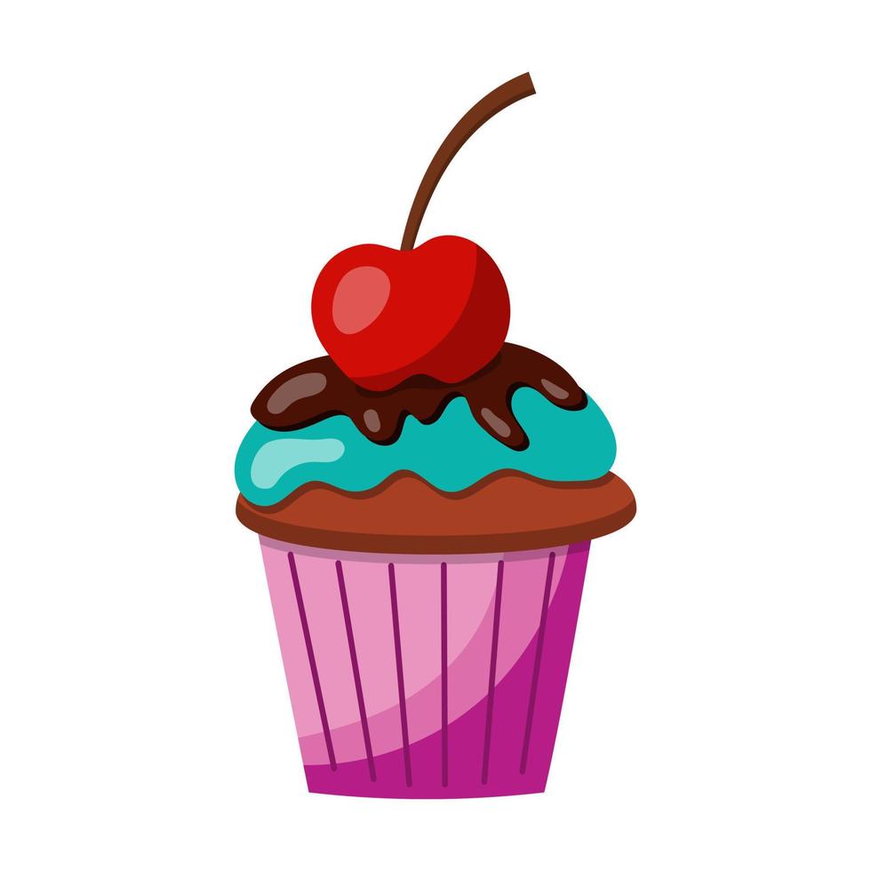 Abbildung eines Cupcakes mit Sahne, Vektor-Illustration auf weißem Hintergrund. vektor