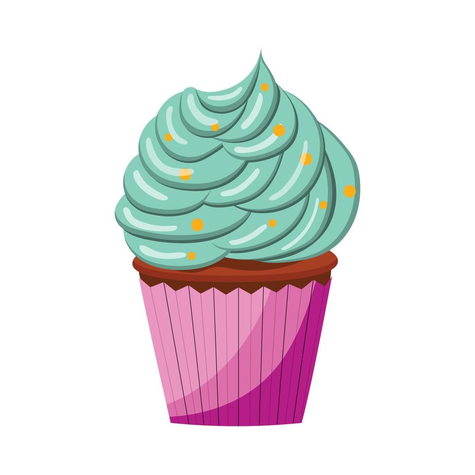 Abbildung eines Cupcakes mit Sahne, Vektor-Illustration auf weißem Hintergrund. vektor