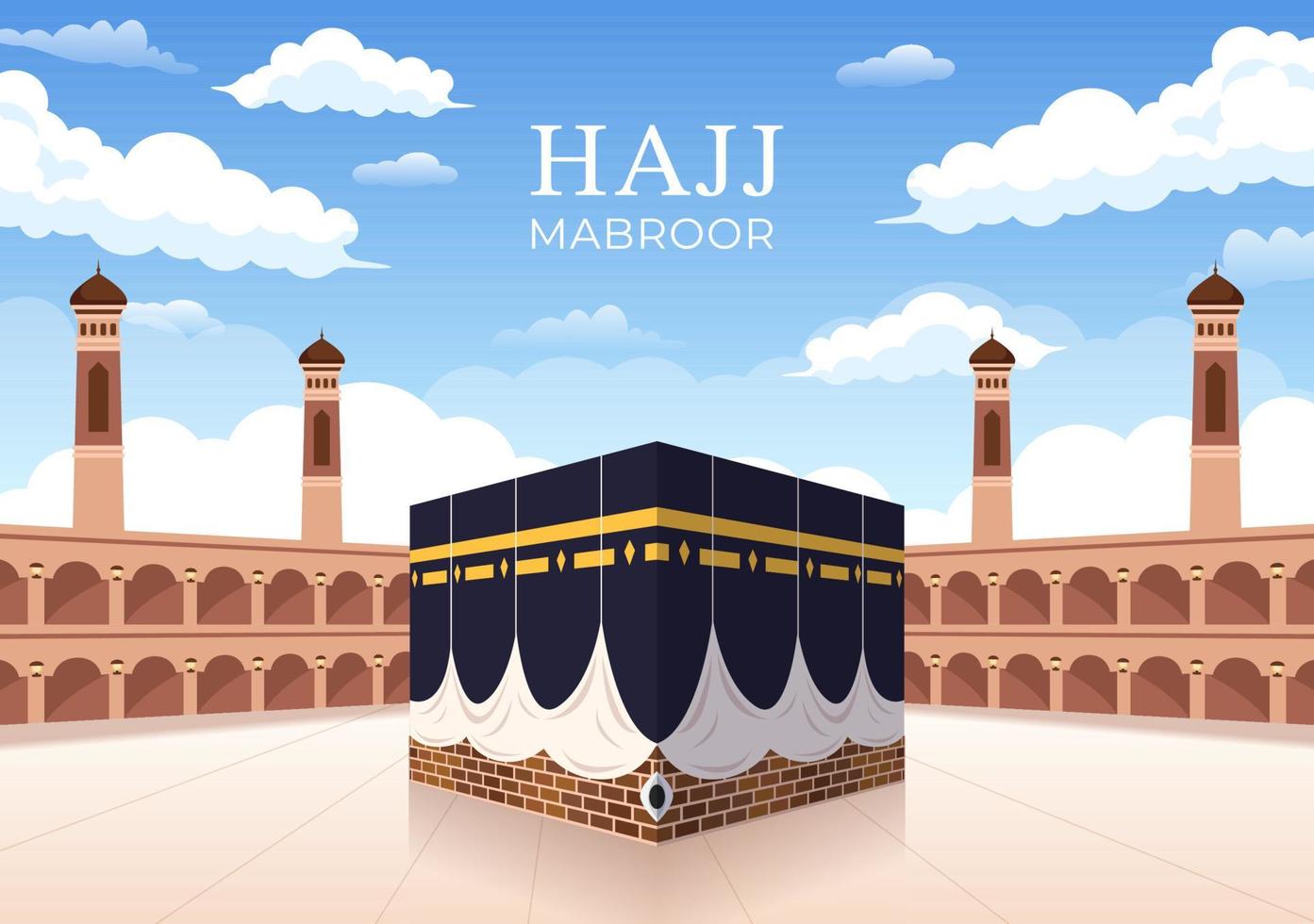 hajj oder umrah mabroor karikaturillustration mit makkah kaaba geeignet für hintergrund-, plakat- oder zielseitenvorlagen vektor