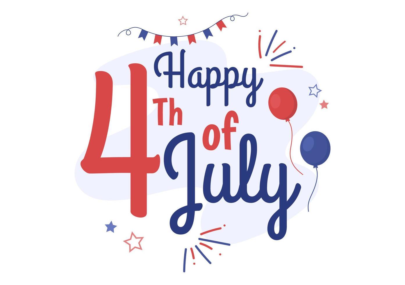 4 juli glad självständighetsdagen USA semester tecknad illustration med flagga, ballong eller festliga fyrverkerier för affisch eller bakgrundsmall vektor