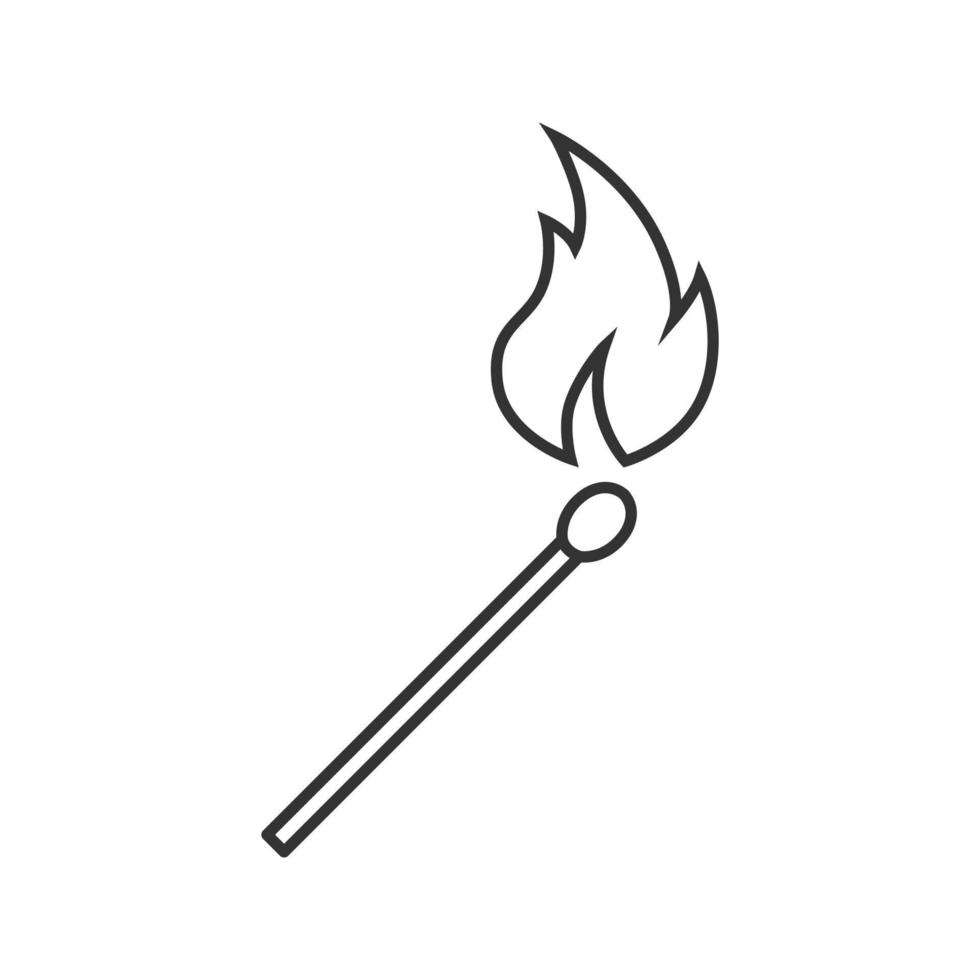 brinnande tändsticka linjär ikon. mordbrand. tunn linje illustration. kontur symbol. vektor isolerade konturritning