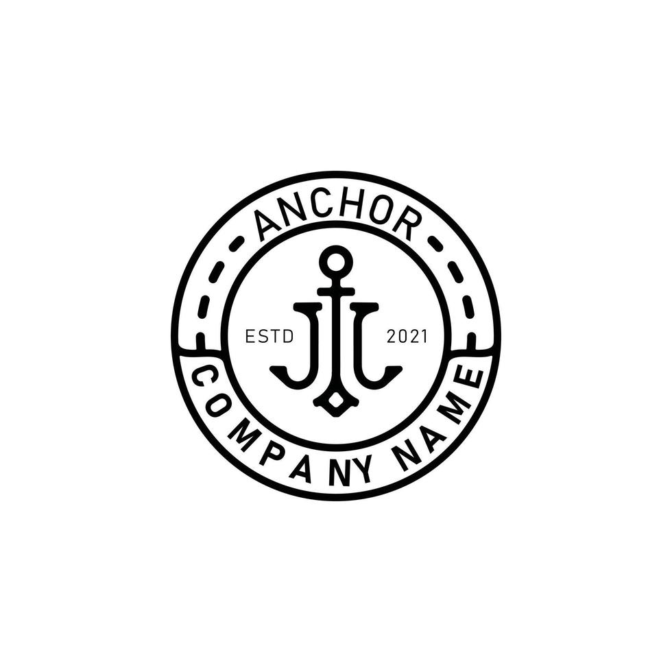 Anker-Monolinie, Anfangsbuchstabe j oder l, Stempel-Hipster-Logo-Design vektor