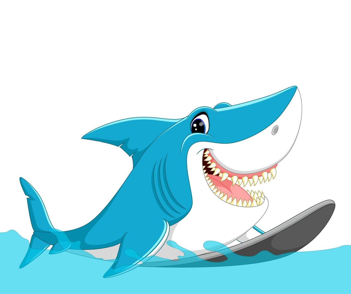 niedlicher surfender Cartoon des Haifischs vektor