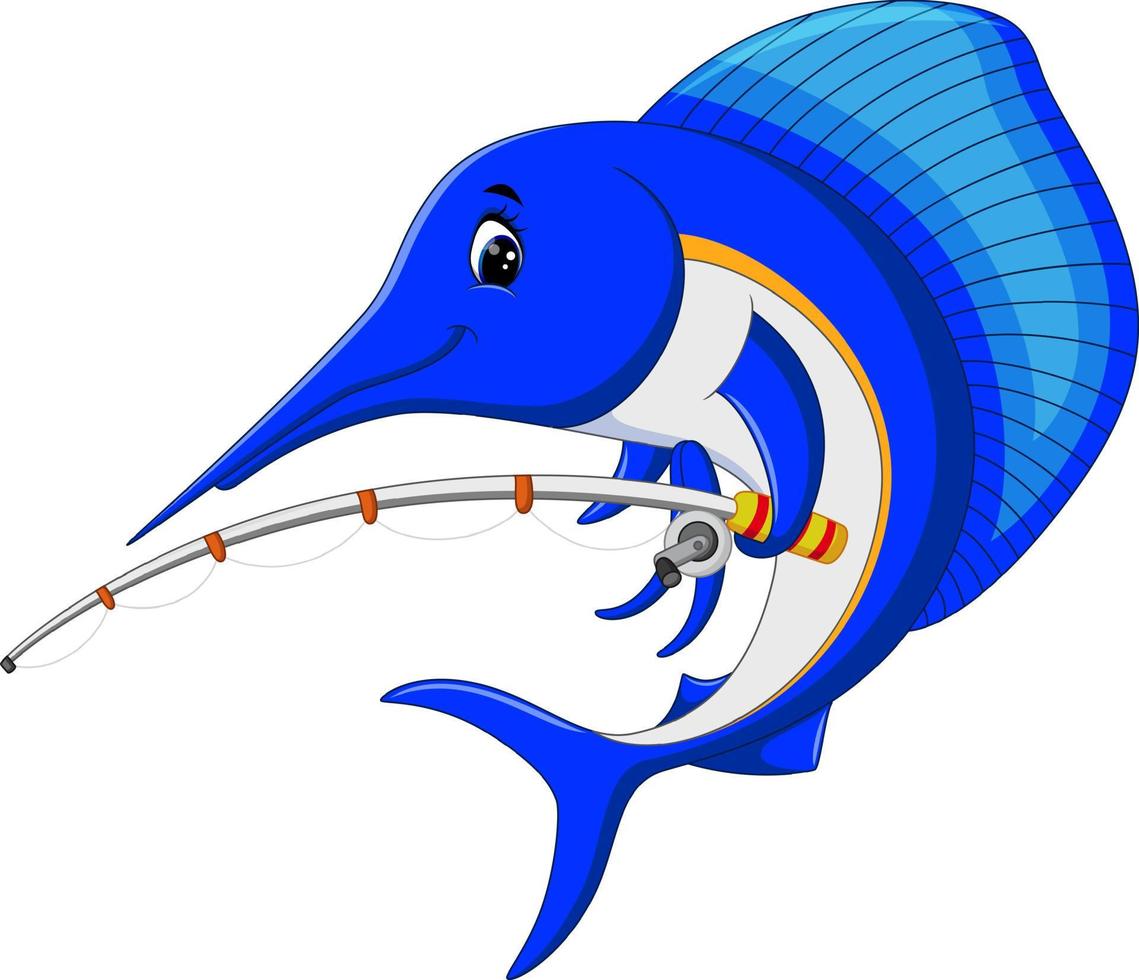 Illustration von Marlin-Fisch-Cartoon mit Angelrute vektor