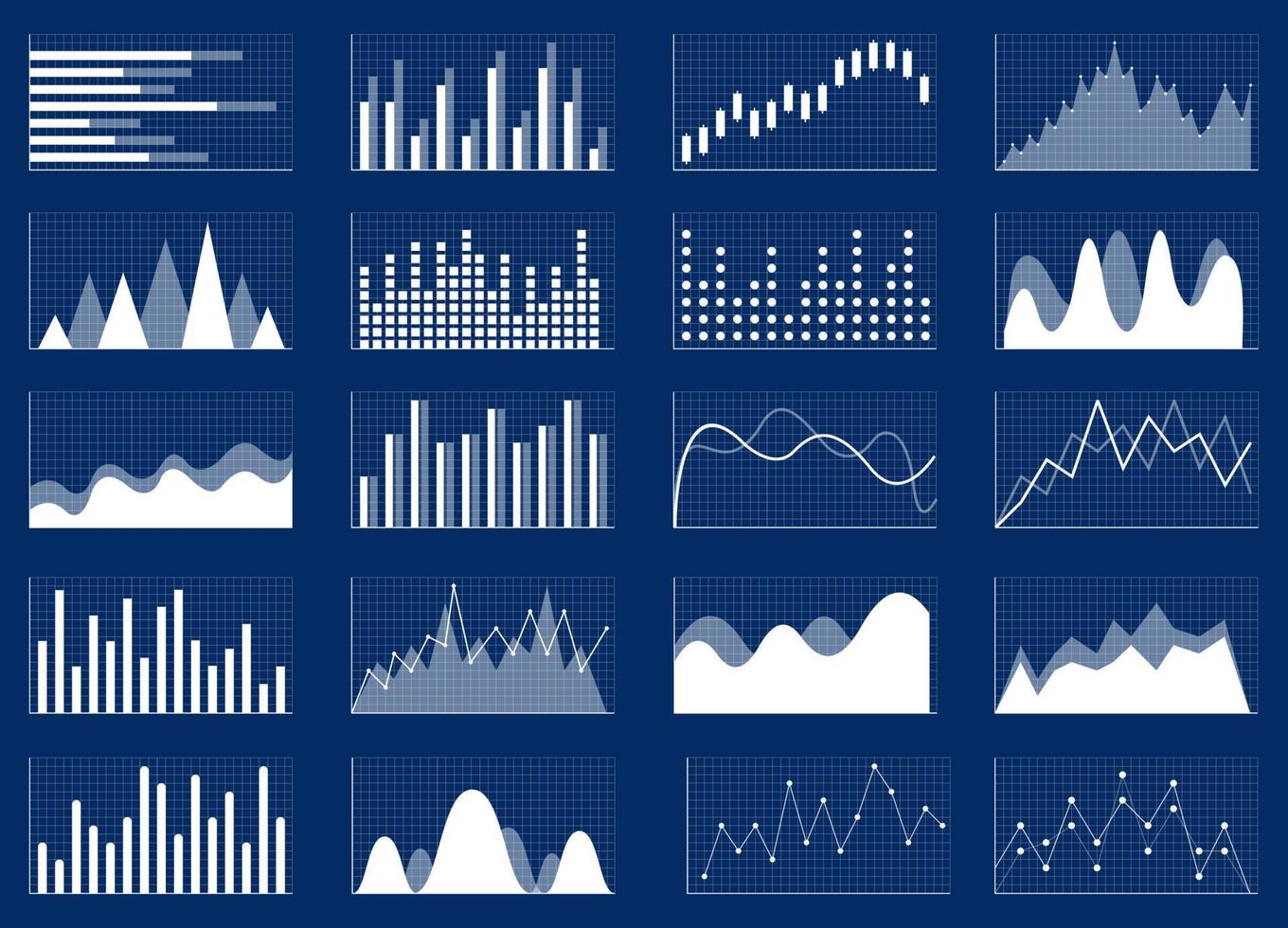 geschäftswachstumsdiagrammikonen eingestellt. Vektorsymbol für Unternehmensstatistiken und Analysen. symbolsatz für die analyse von geschäftsgrafiken und diagrammen. vektor