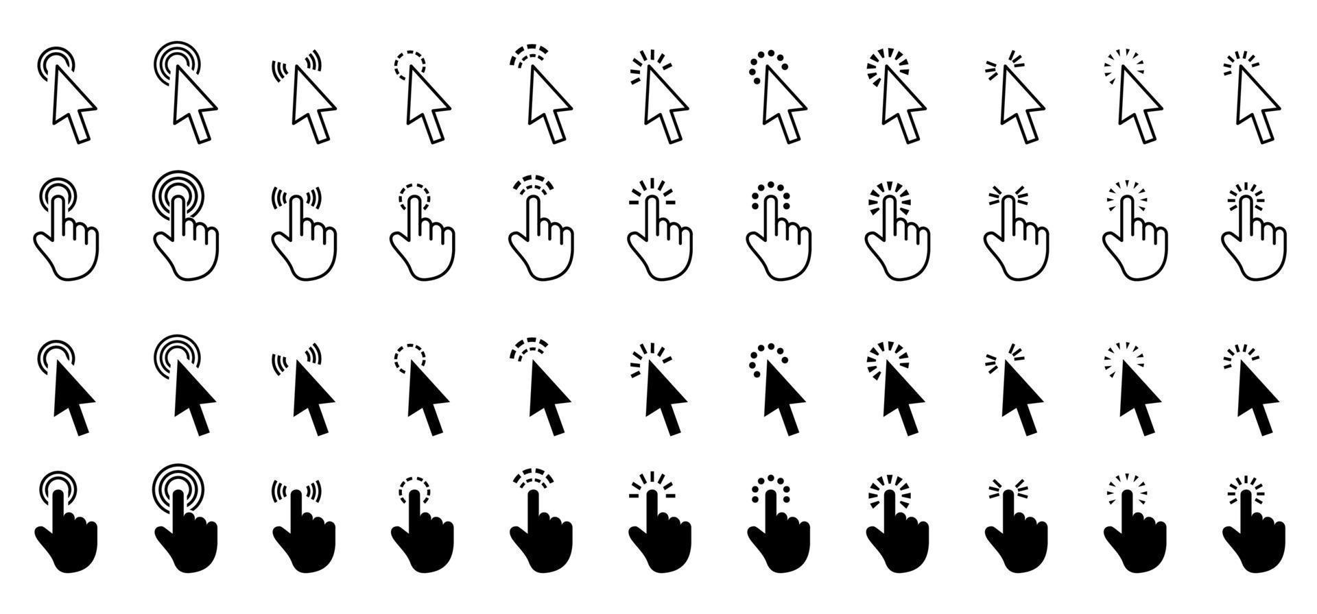 Computer-Mausklick-Cursor graue Pfeilsymbole gesetzt und Symbole laden. Cursor-Symbol. Vektor-Illustration. Mausklick-Cursor-Sammlung. vektor