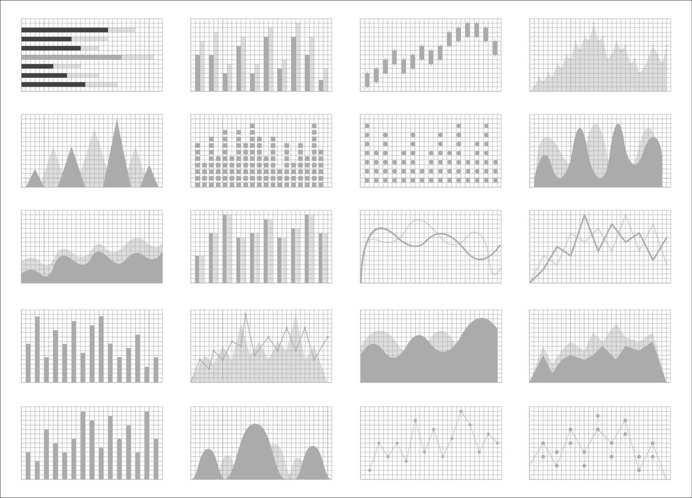 företag växande graf ikoner set. affärsstatistik och analytics vektor ikon. affärsgrafer och diagram analysikonuppsättning.