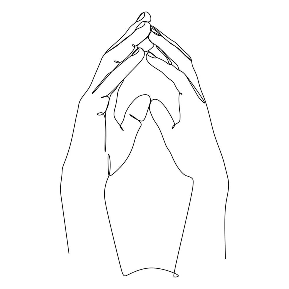 Wenn Sie Ihre Hände in einer Kirchturmgeste platzieren, zeigen Sie anderen die Dominanz und signalisieren eine einzelne kontinuierliche Linienzeichnung. handgezeichnetes stildesign für kommunikationskonzept. vektor