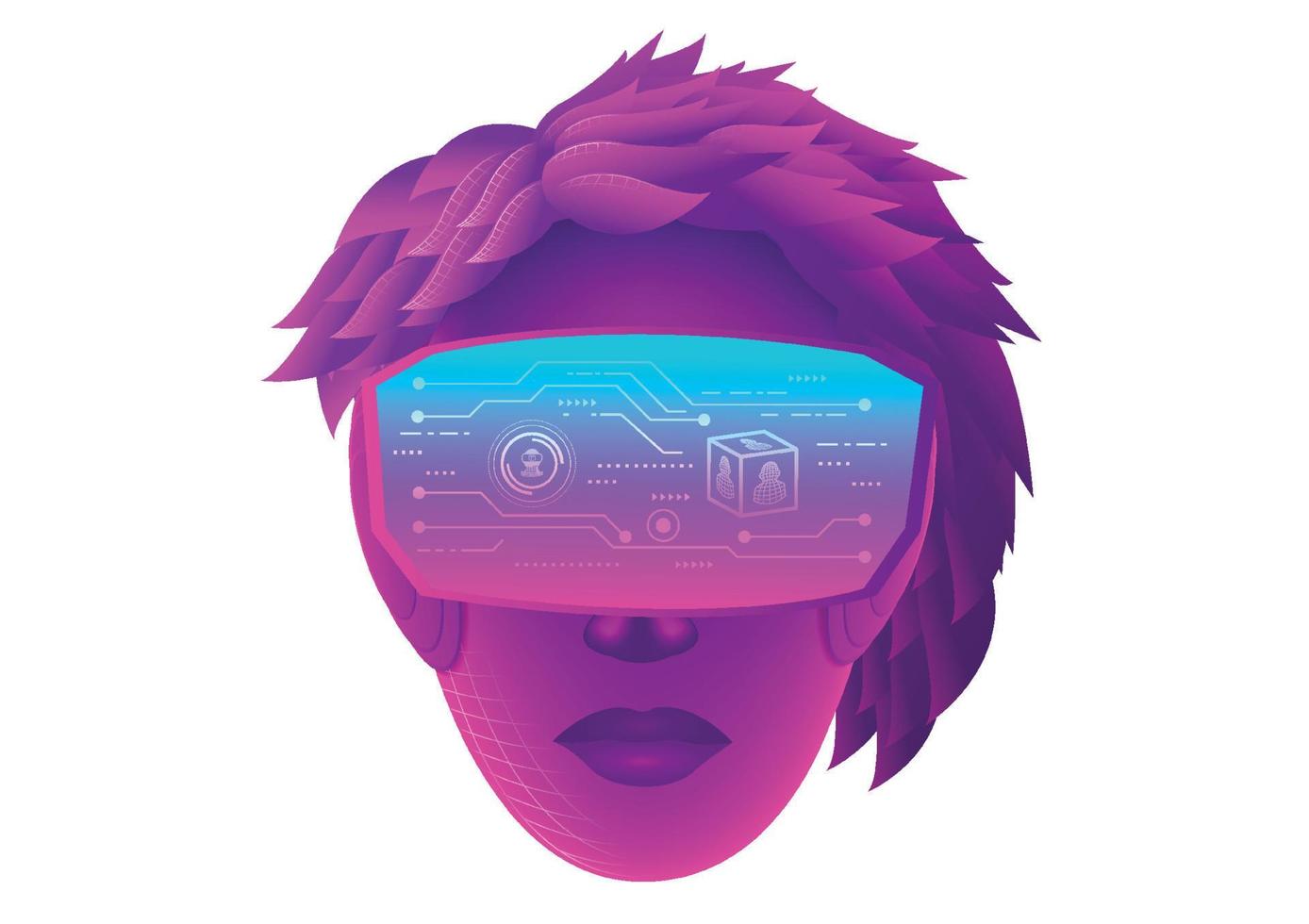 ett kvinnahuvud använder vr virtuell verklighetsglasögon och vit bakgrund vektor