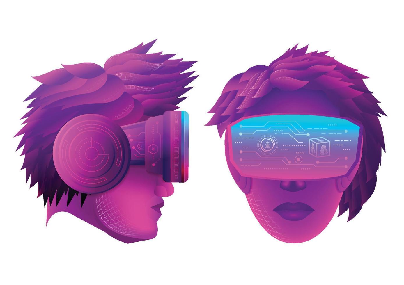 ett manshuvud och ett kvinnohuvud använder vr virtual reality-glasögon med vit bakgrund vektor