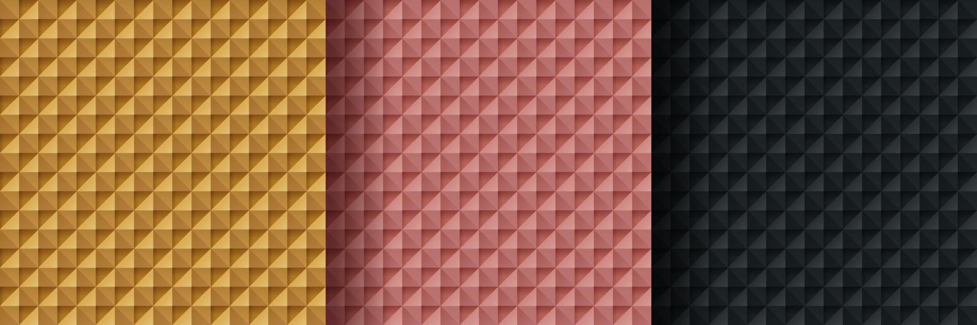 uppsättning av gyllene, rosa guld och svart abstrakt geometrisk form mönster, lyx 3d trianglar mönster bakgrund. kan användas för omslag, konstverk, tryckt annons, affisch, webbbanner. enkel och minimal. vektor eps10.