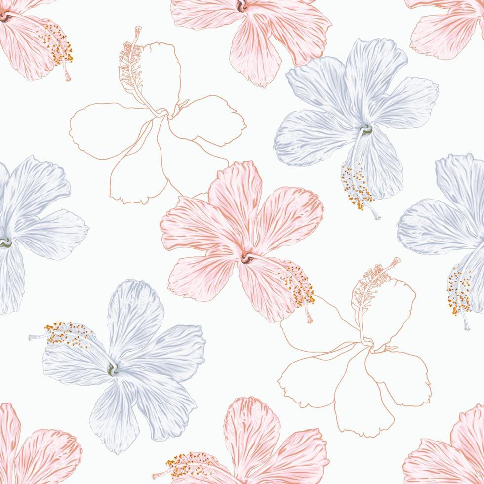 nahtloses muster floral mit hibiskusblüten abstrakter hintergrund.vektorillustration handgezeichnet.für stoffmodedruckmusterdesign oder produktverpackung. vektor