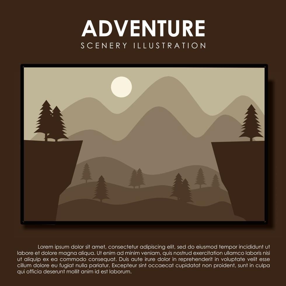landskap illustration designmall, tillsammans med inslag av berg, träd och kullar. vektor